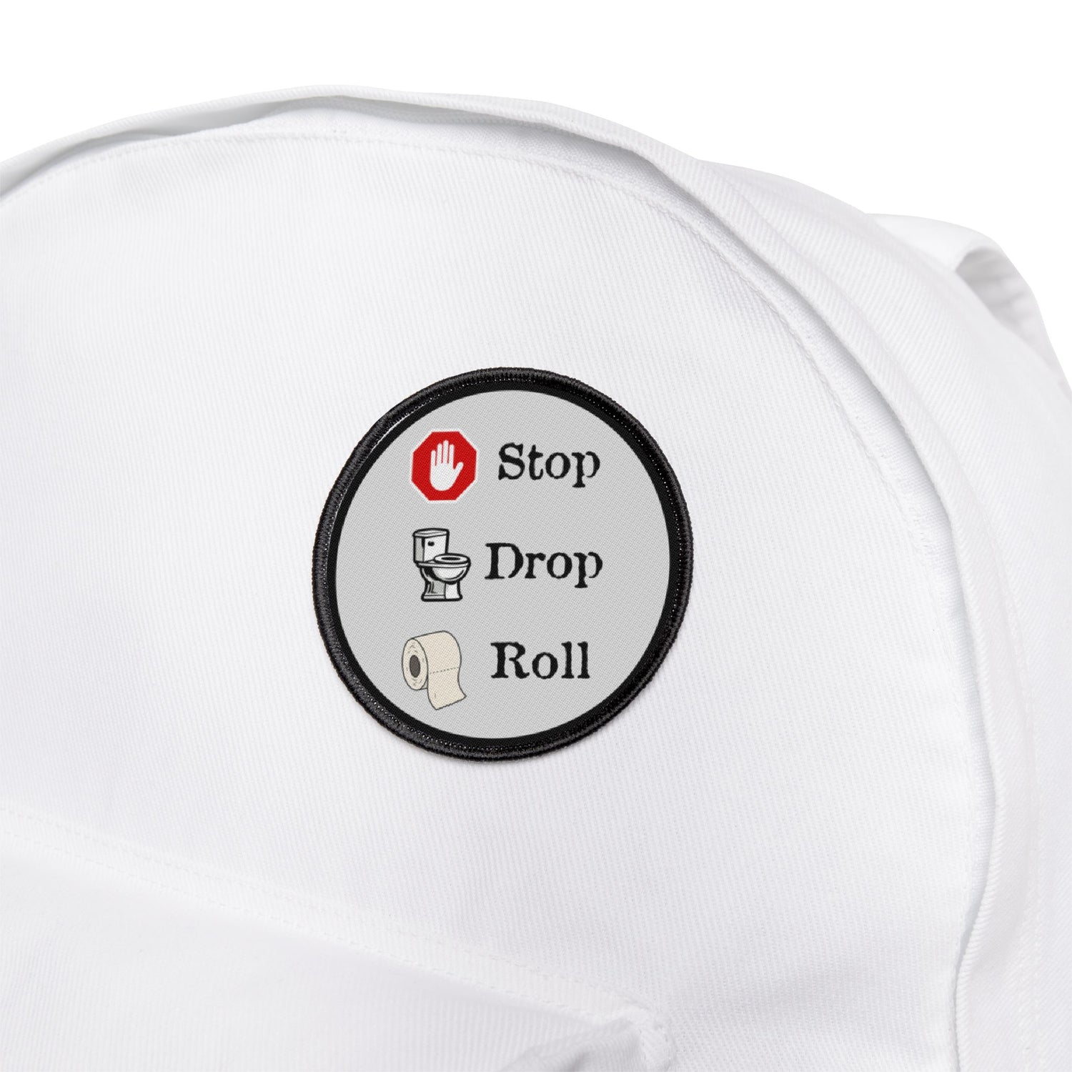 Stop Drop & Roll Patch – Funny Iron-On Toilet Patch – Bathroom Humor Embroidered Badge for Jackets or Bags
