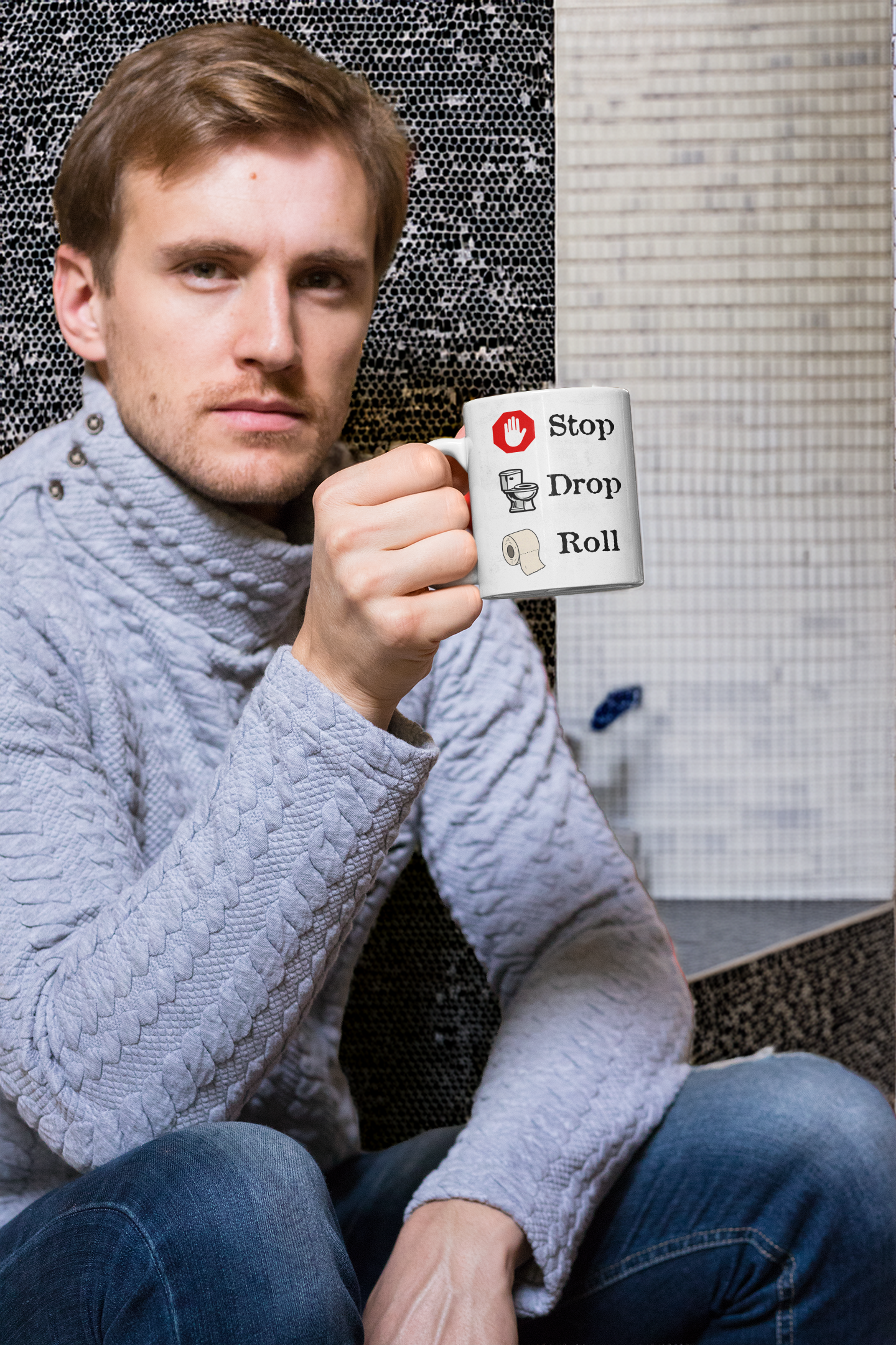Stop Drop Roll Mug, Funny Ceramic Coffee Mug, 11oz and 15oz, Toilet Humor Gift Idea for Men or Women