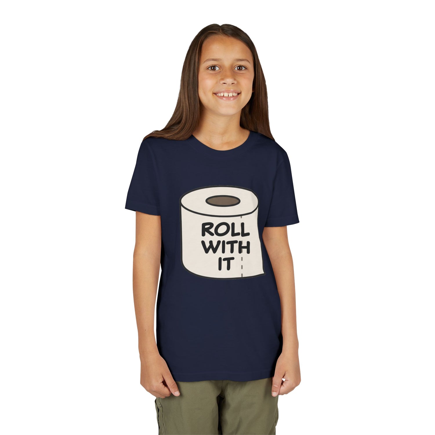 Youth Tee - "Roll With It" Graphic Tee - Funny Toilet Paper Roll - Kneeslappery.com