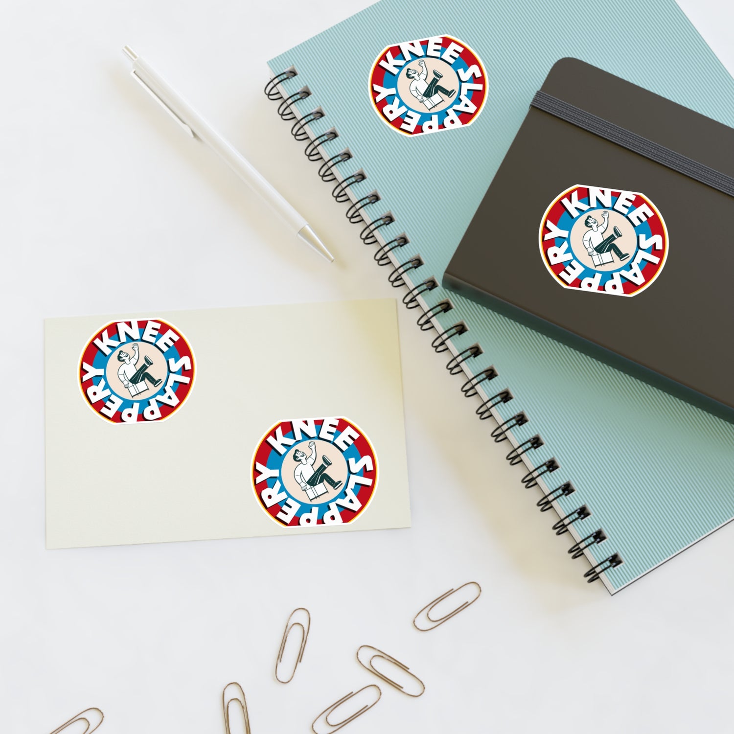 Kneeslappery Logo Sticker Sheets | Amusing Decor for Laptops, Water Bottles, Journals, Gifts, Party Favors