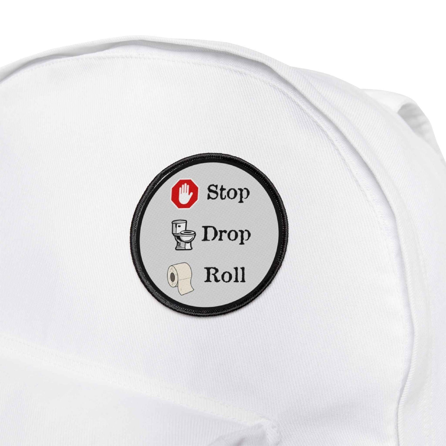 Stop Drop & Roll Patch – Funny Iron-On Toilet Patch – Bathroom Humor Embroidered Badge for Jackets or Bags